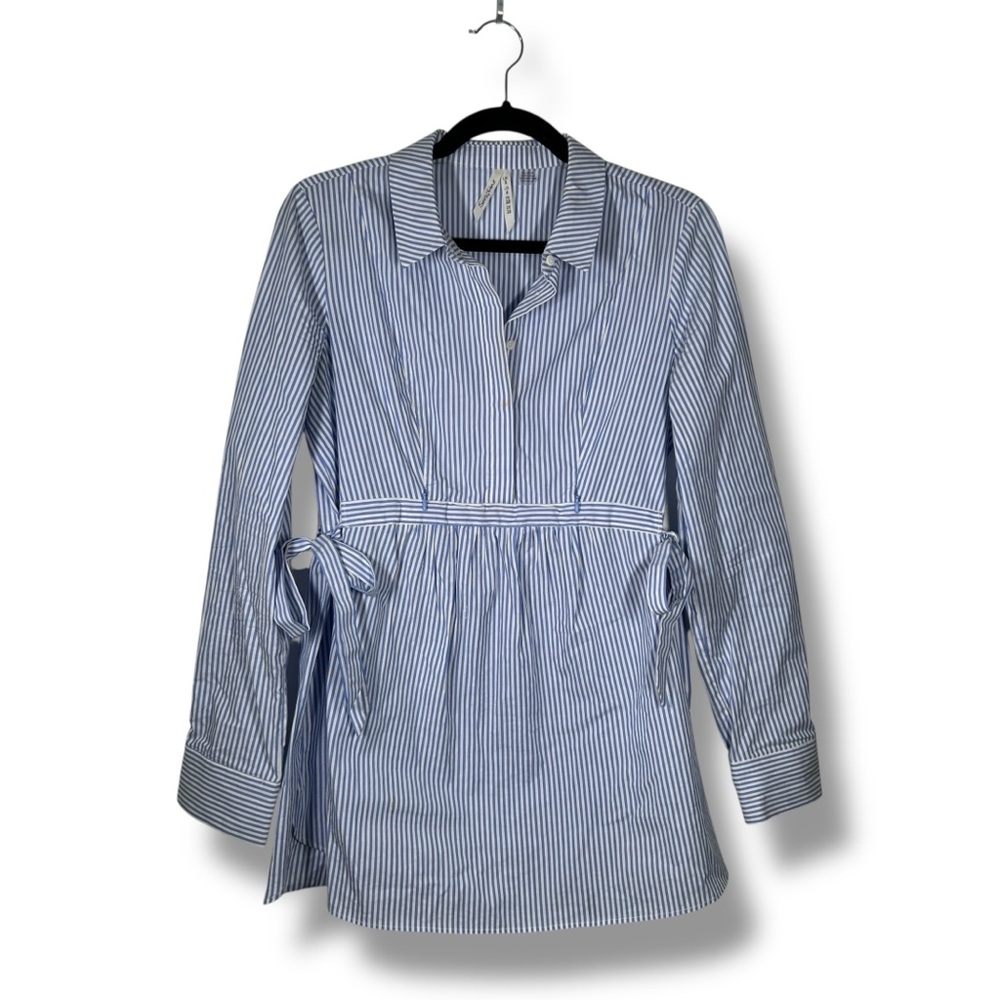 Seraphine Blue And White Striped Coastal Button Front Top Size 4 - “Halina”